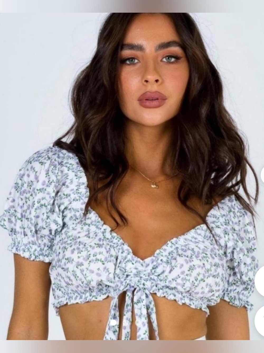 Princess Polly-Lavender/Purple Floral Print,Puff Sleeve Drawstring Crop Top Sz.6